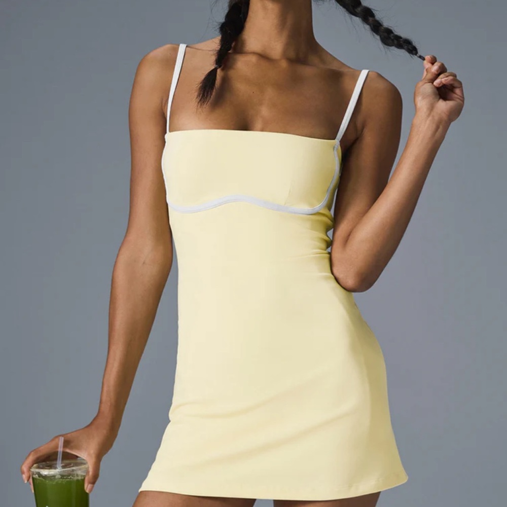 Yellow alo yoga airbrush Spaghetti Strap Mini Dress